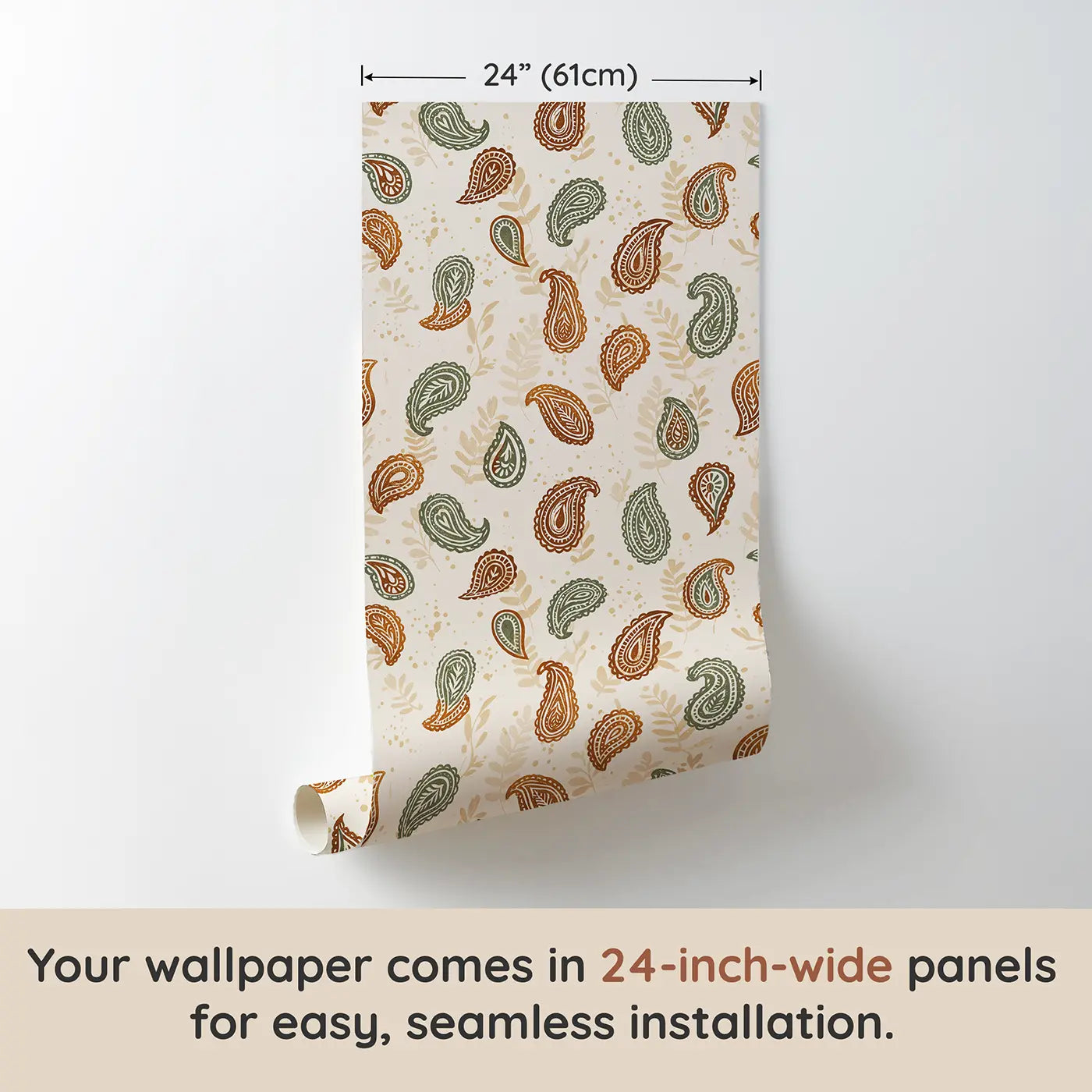 Paisley Warm Block Print wallpaper panel dimensions - Whimsy Tots