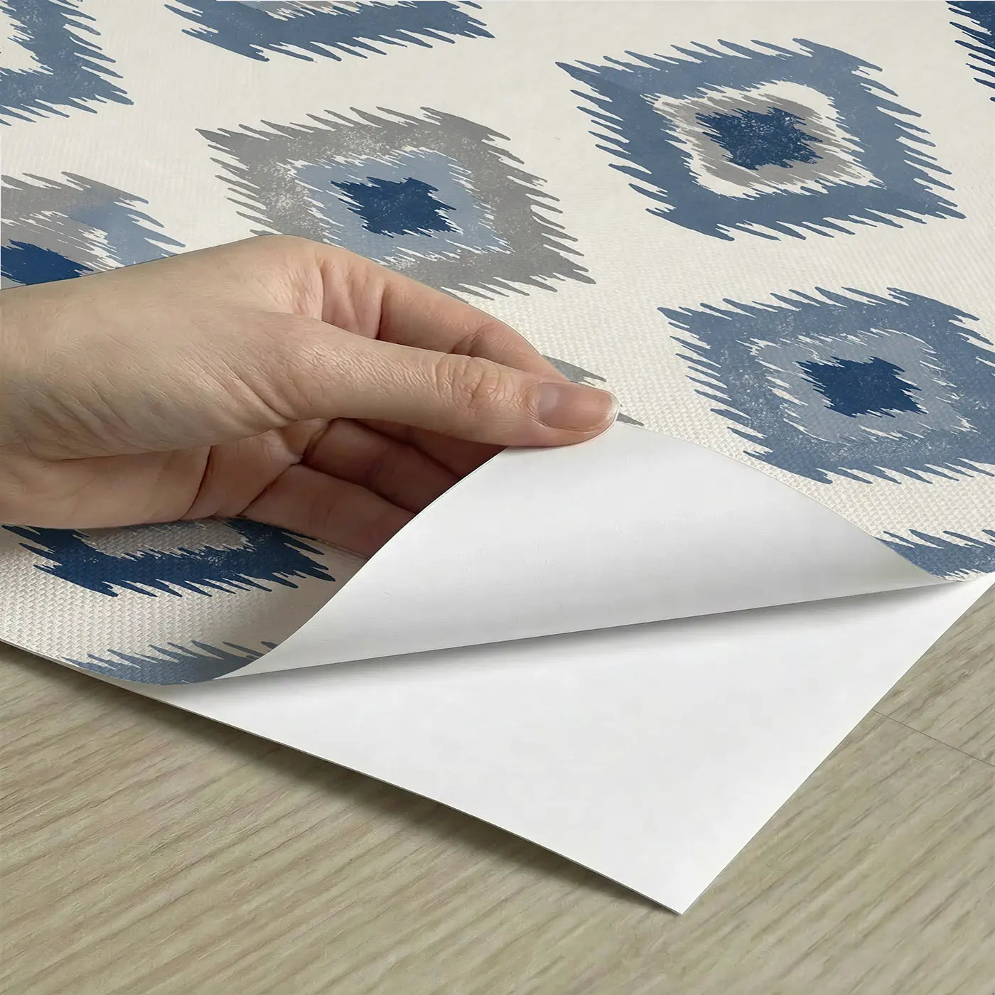 Ikat Diamond Block Print peel and stick material close-up - Whimsy Tots