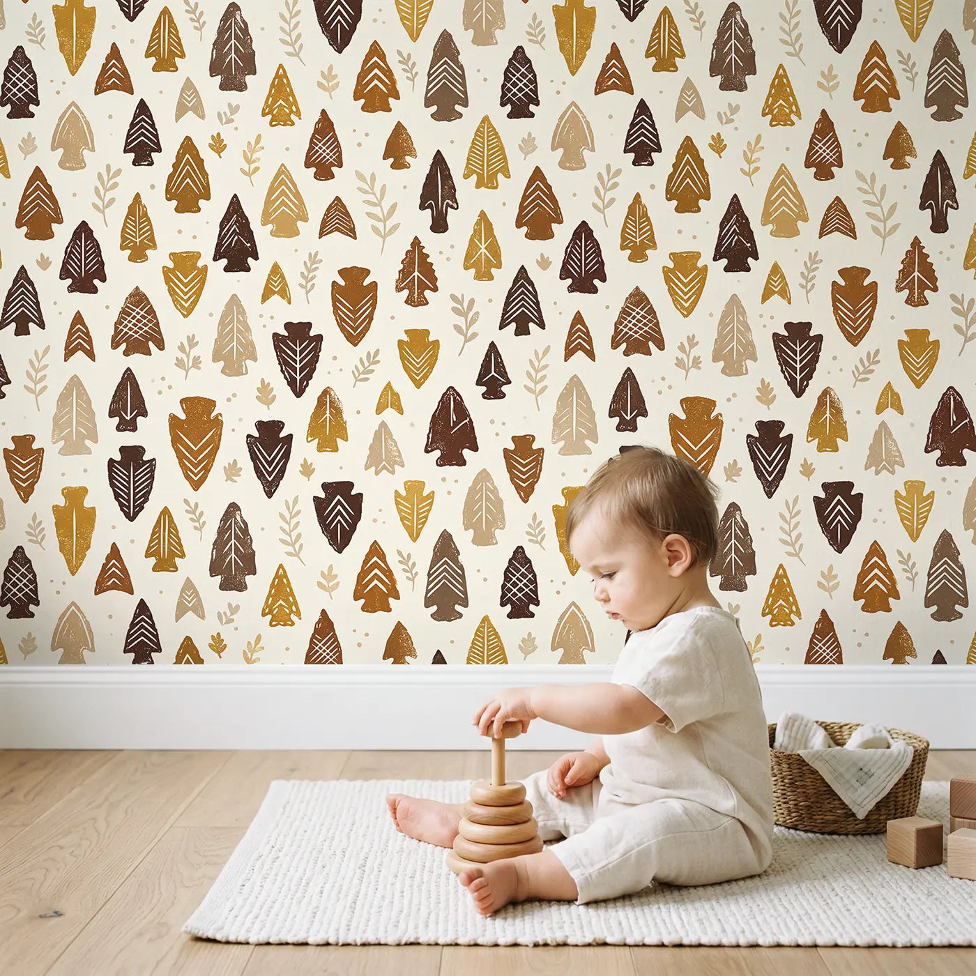 Arrowhead Shapes Block Print wallpaper in styled kids room - Whimsy Tots