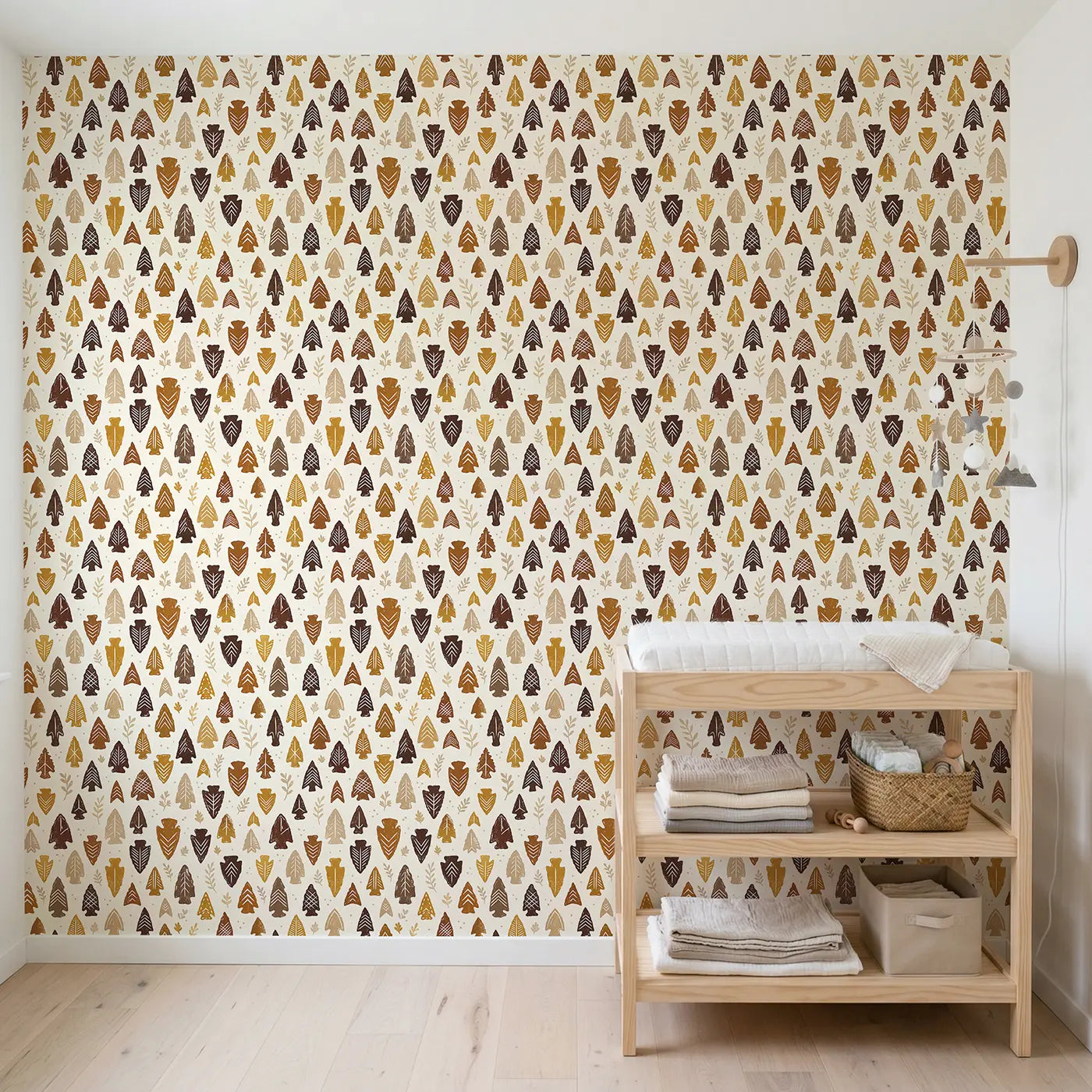 Arrowhead Shapes Block Print wallpaper in Scandinavian nursery - Whimsy Tots