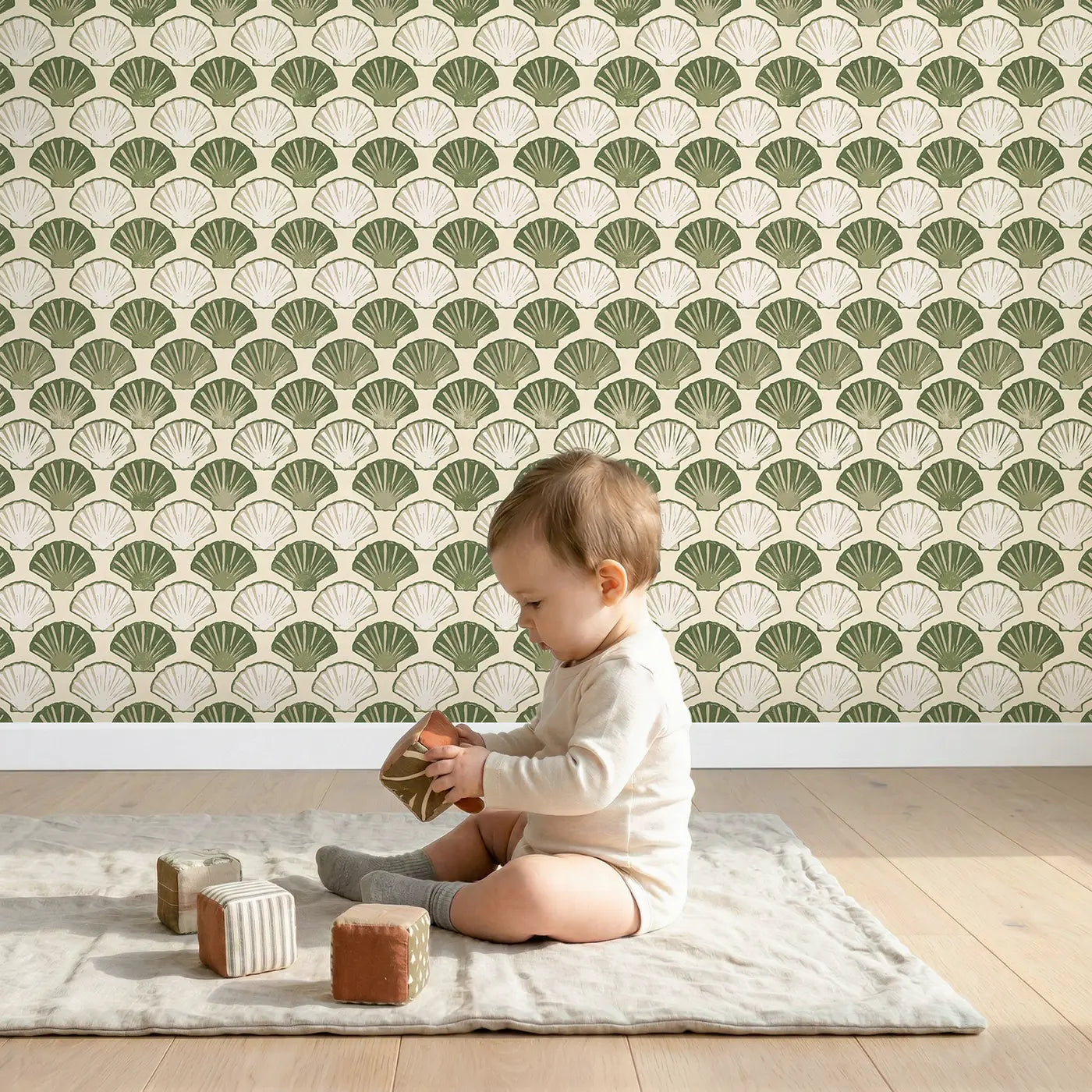 Scallop Fan Block Print wallpaper in styled kids room - Whimsy Tots