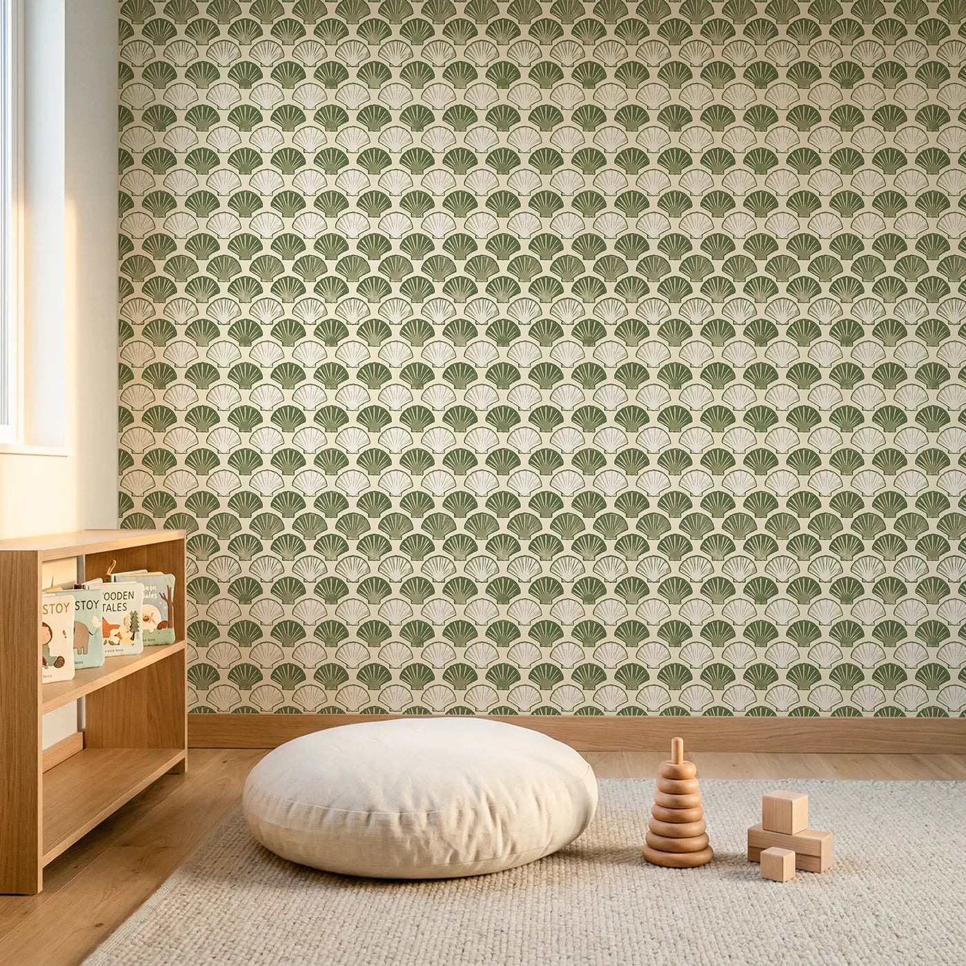 Scallop Fan Block Print wallpaper in Scandinavian nursery - Whimsy Tots