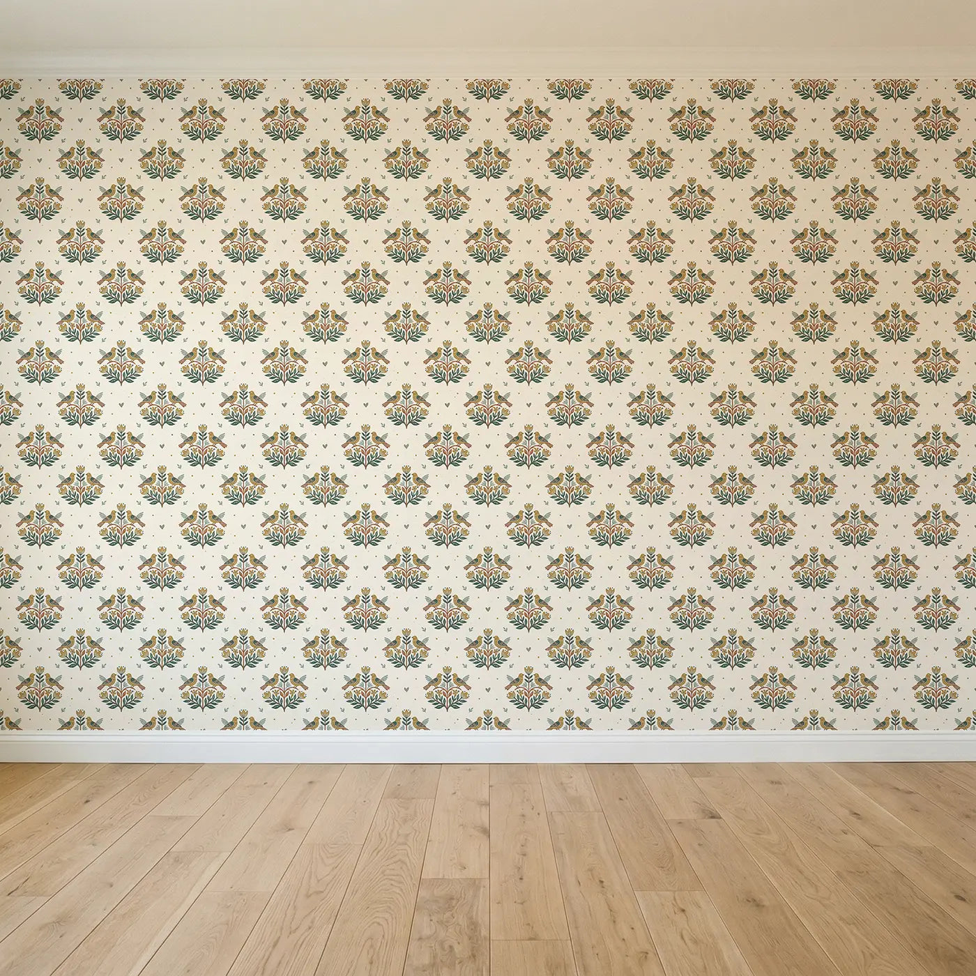 Folk Art Bird Block Print seamless wallpaper full pattern - Whimsy Tots