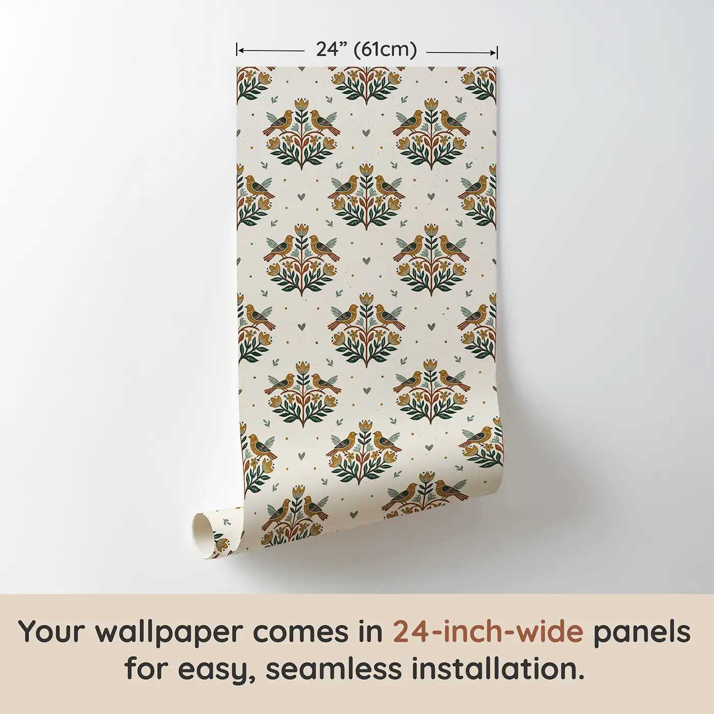 Folk Art Bird Block Print wallpaper panel dimensions - Whimsy Tots