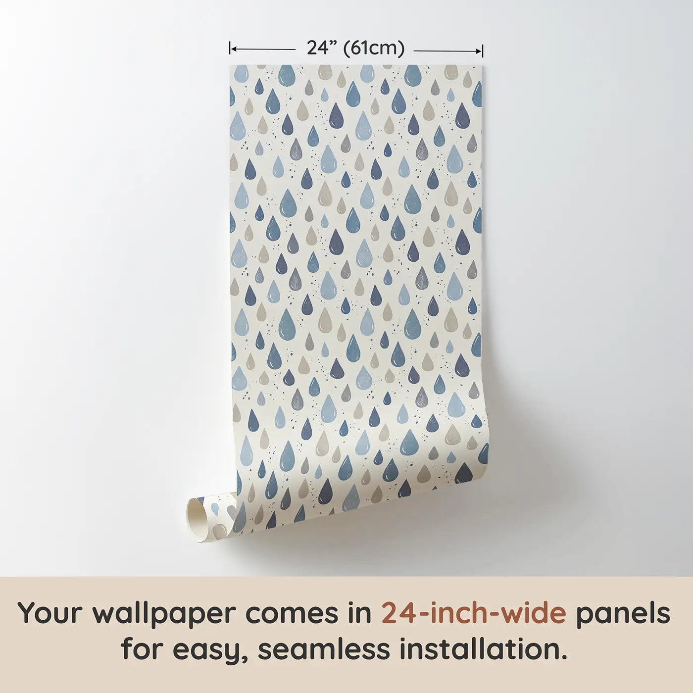 Raindrops Varied Block Print wallpaper panel dimensions - Whimsy Tots