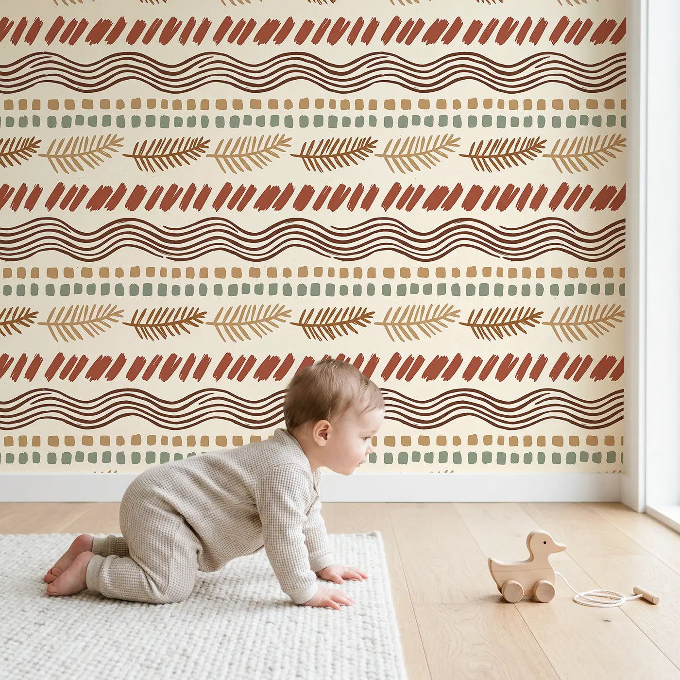 Abstract Brushstroke Block Print wallpaper in styled kids room - Whimsy Tots