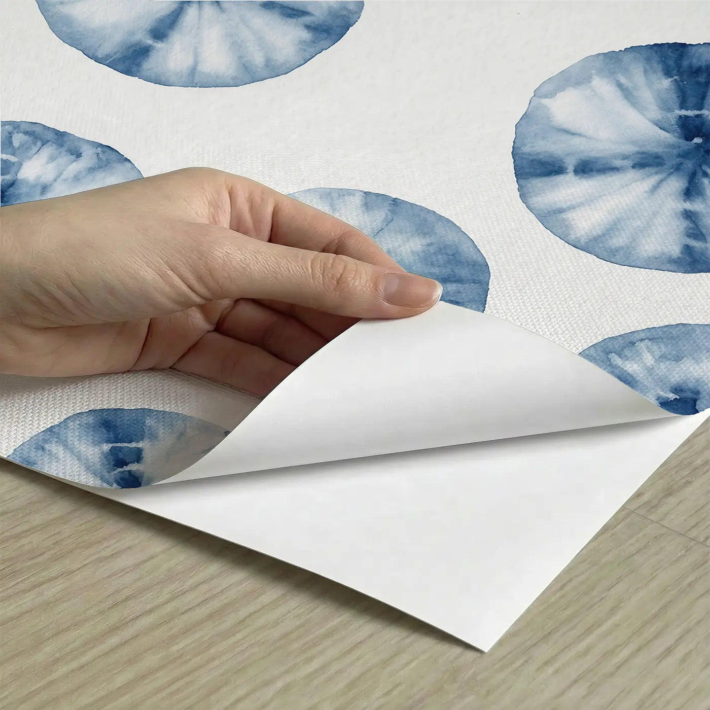 Shibori Indigo Watercolor peel and stick material close-up - Whimsy Tots