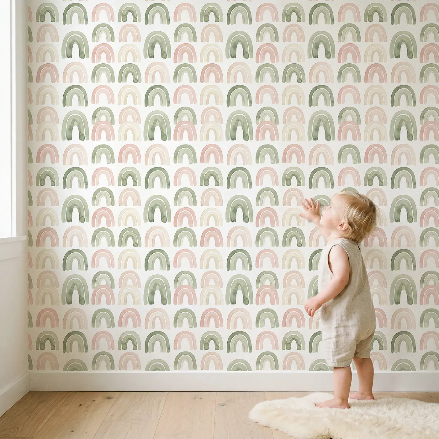 Soft Arches Watercolor wallpaper in styled kids room - Whimsy Tots