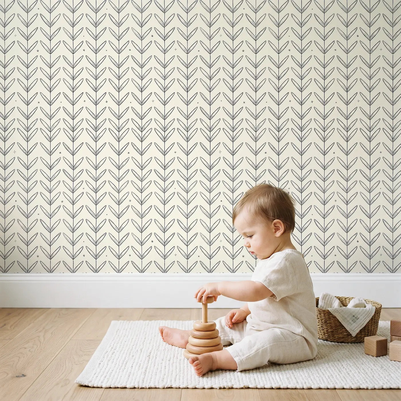 Herringbone Zigzag Hand-Drawn wallpaper in styled kids room - Whimsy Tots