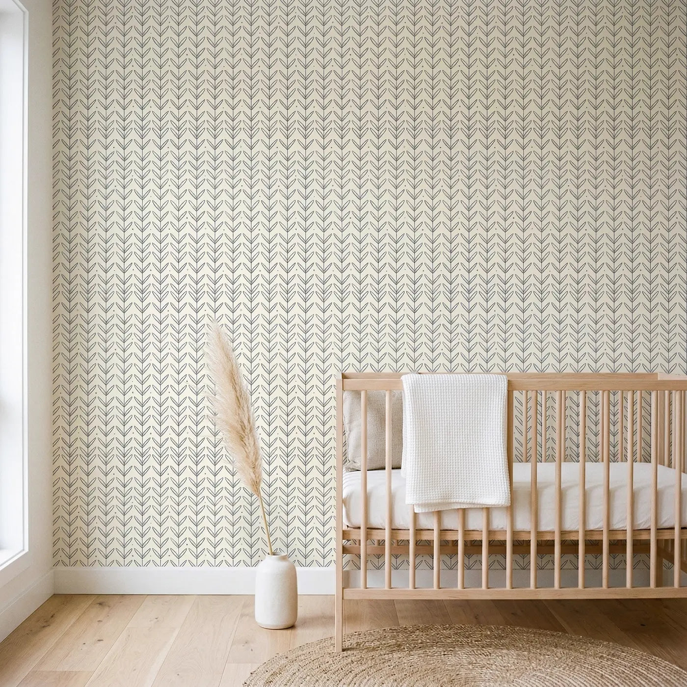 Herringbone Zigzag Hand-Drawn wallpaper in Scandinavian nursery - Whimsy Tots