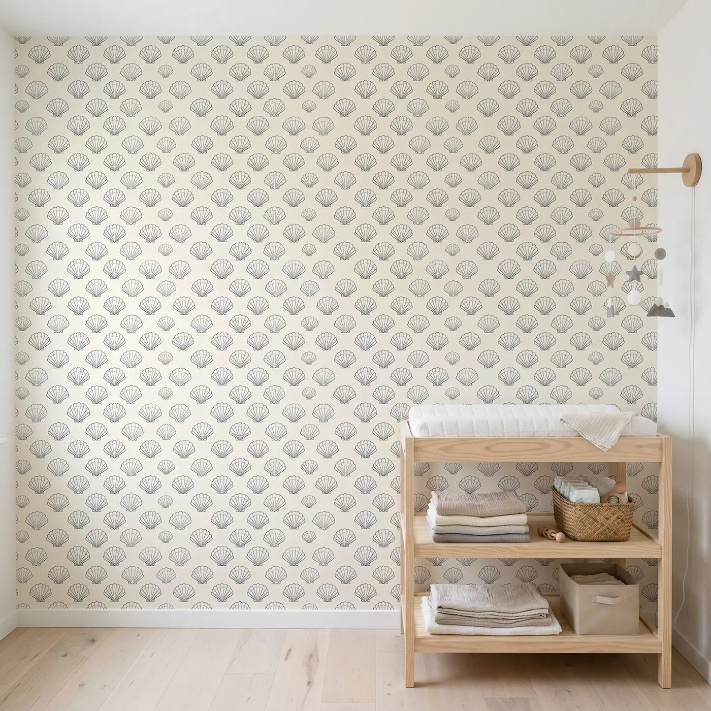Simple Line-Drawn Scallop Hand-Drawn wallpaper in Scandinavian nursery - Whimsy Tots