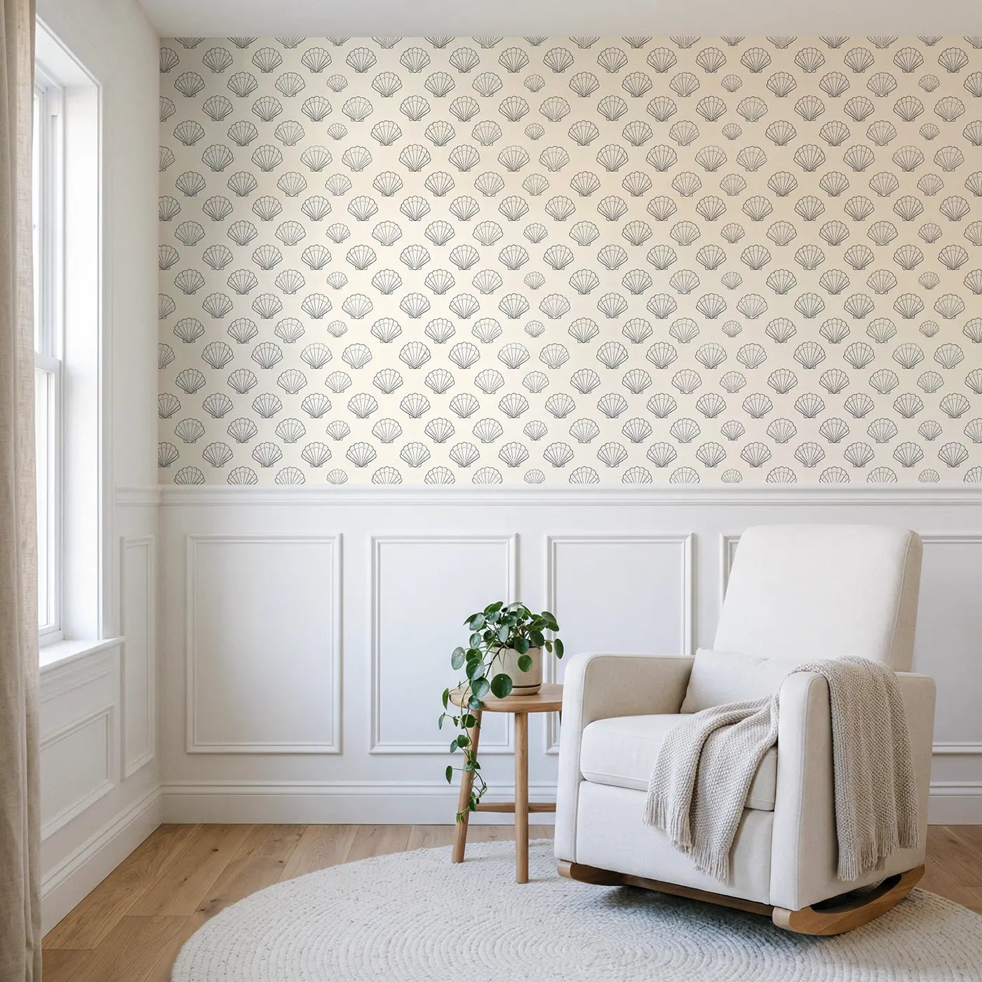 Simple Line-Drawn Scallop Hand-Drawn wallpaper above wainscoting - Whimsy Tots