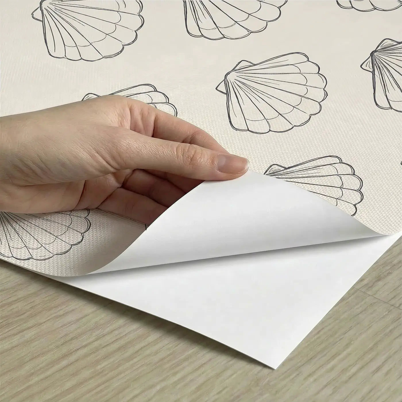 Simple Line-Drawn Scallop Hand-Drawn peel and stick material close-up - Whimsy Tots