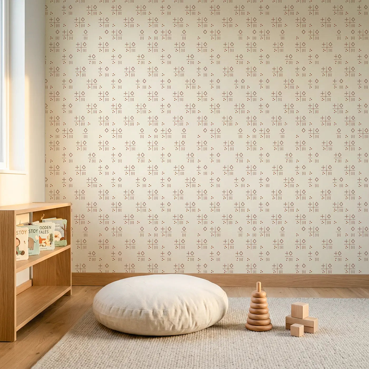 Mudcloth Symbols: Hand-Drawn wallpaper in Scandinavian nursery - Whimsy Tots