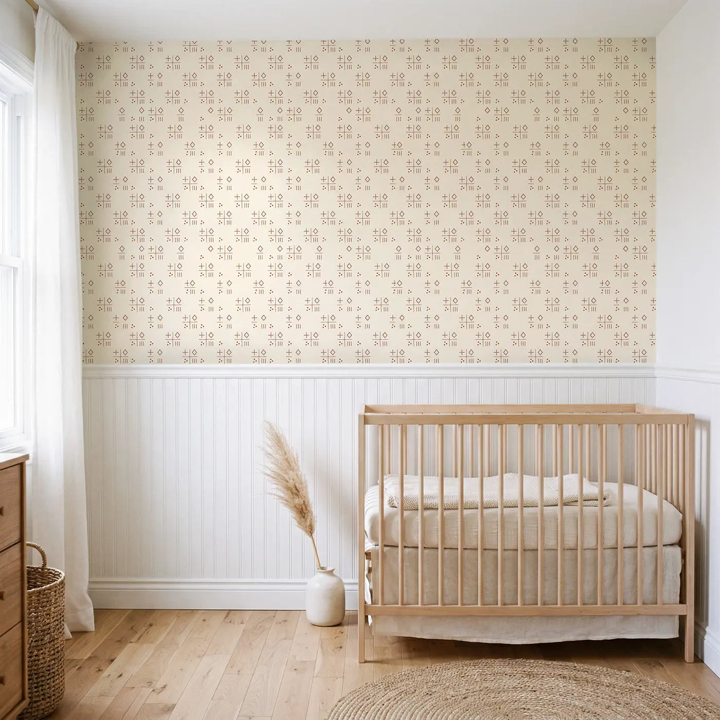 Mudcloth Symbols: Hand-Drawn wallpaper above wainscoting - Whimsy Tots