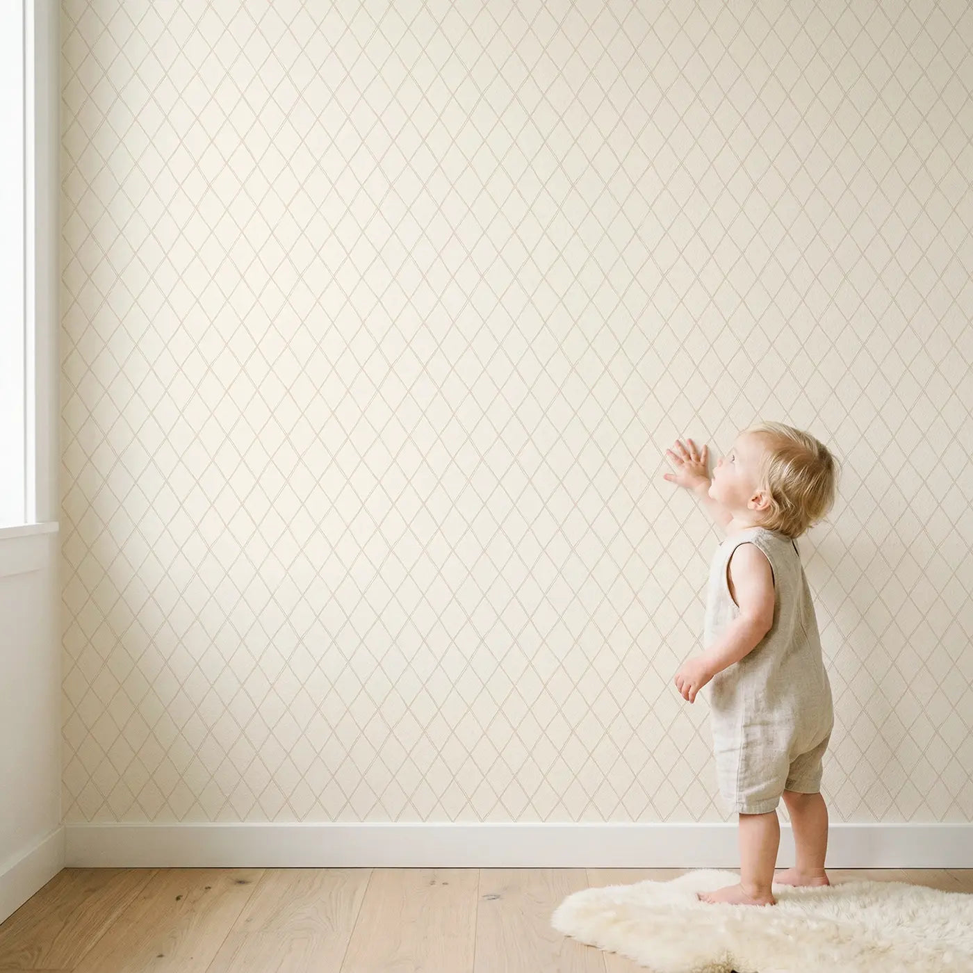 Diamond Lattice Hand-Drawn wallpaper in styled kids room - Whimsy Tots