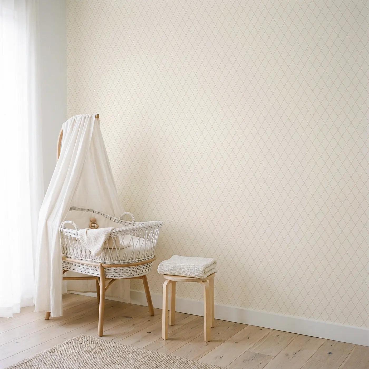 Diamond Lattice Hand-Drawn wallpaper in Scandinavian nursery - Whimsy Tots