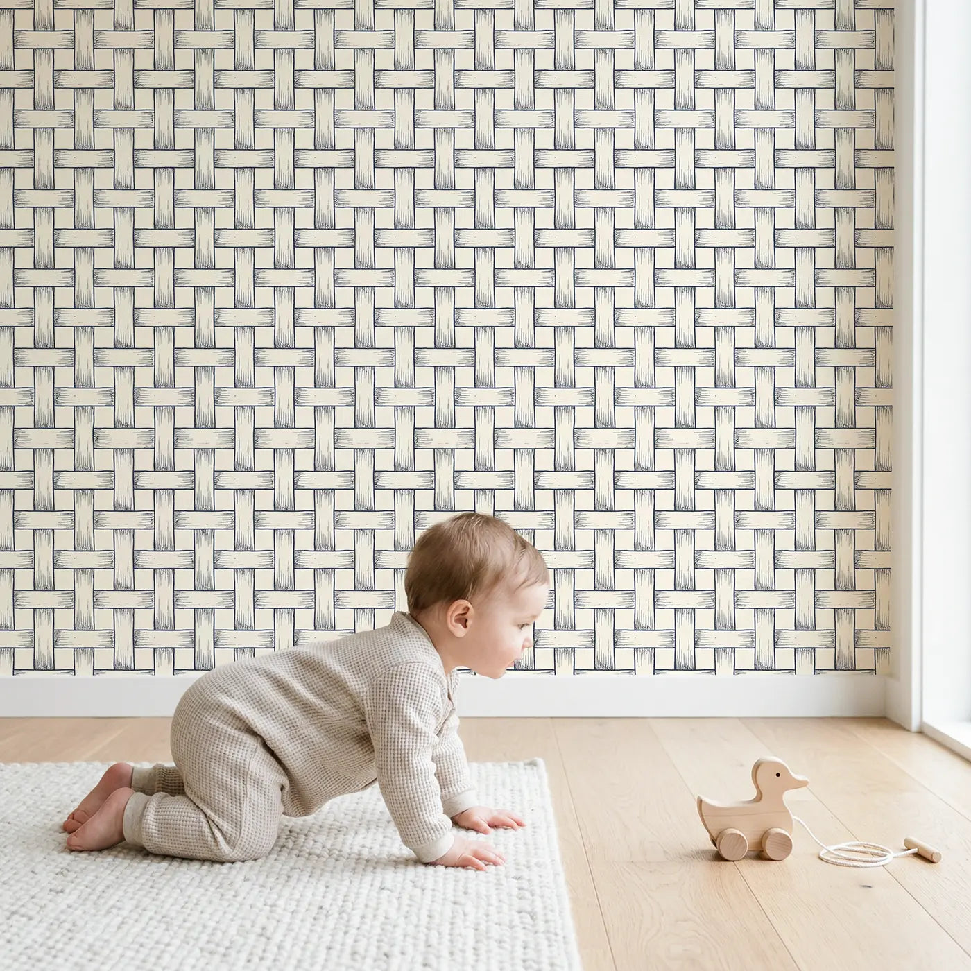 Basket Weave Hand-Drawn wallpaper in styled kids room - Whimsy Tots