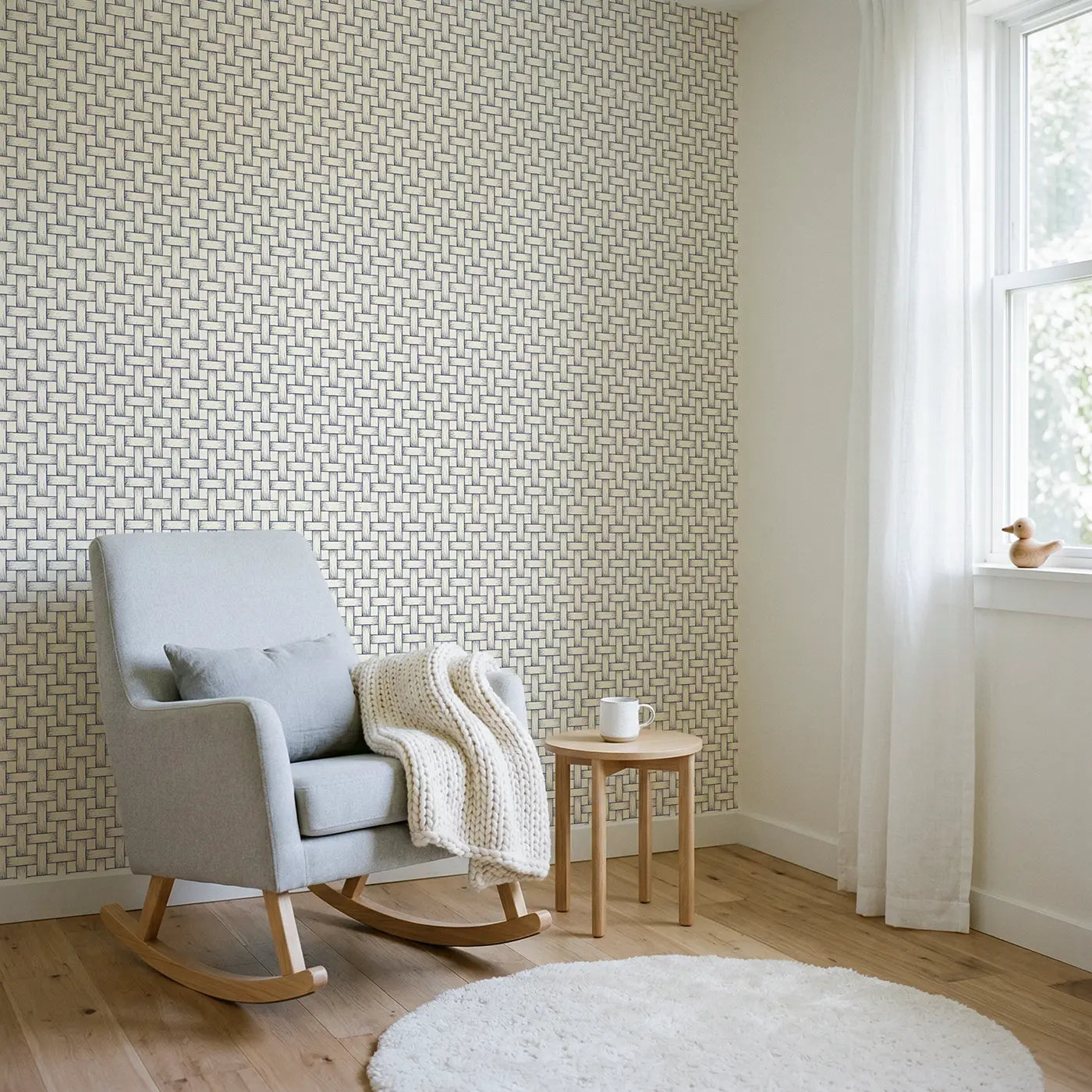 Basket Weave Hand-Drawn wallpaper in Scandinavian nursery - Whimsy Tots
