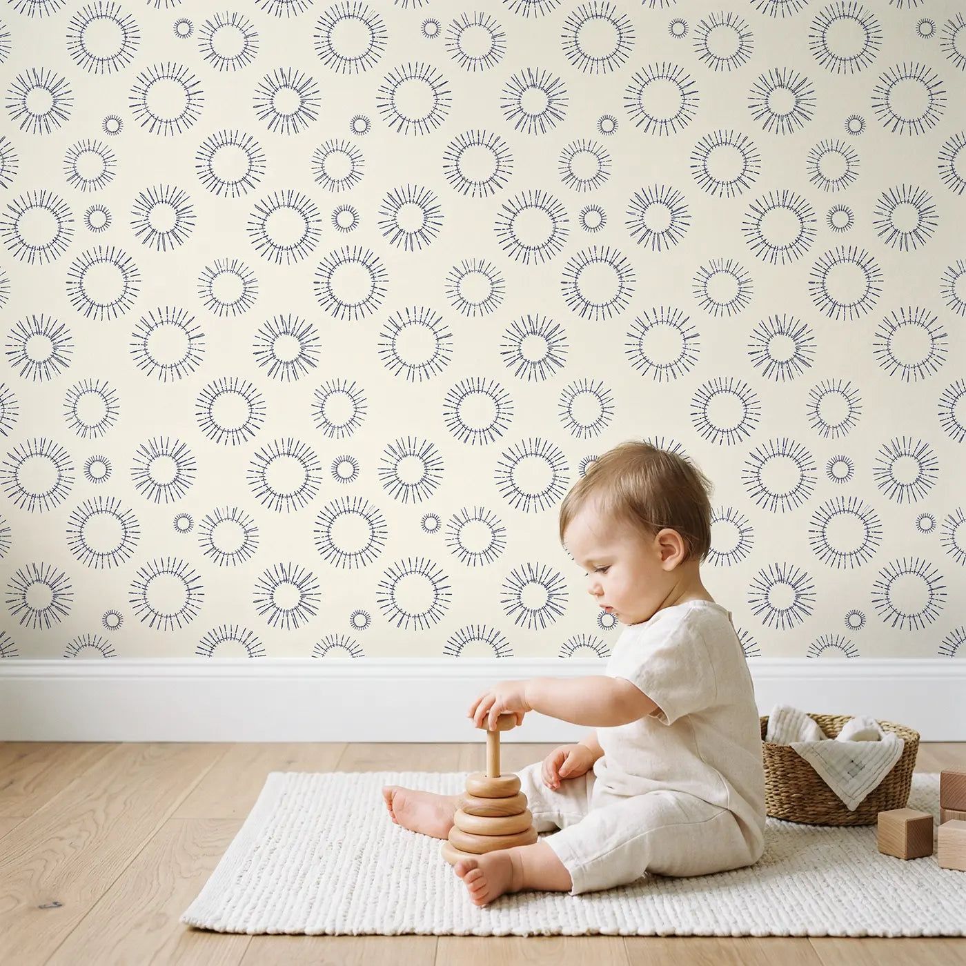 Shibori Circle Hand-Drawn wallpaper in styled kids room - Whimsy Tots