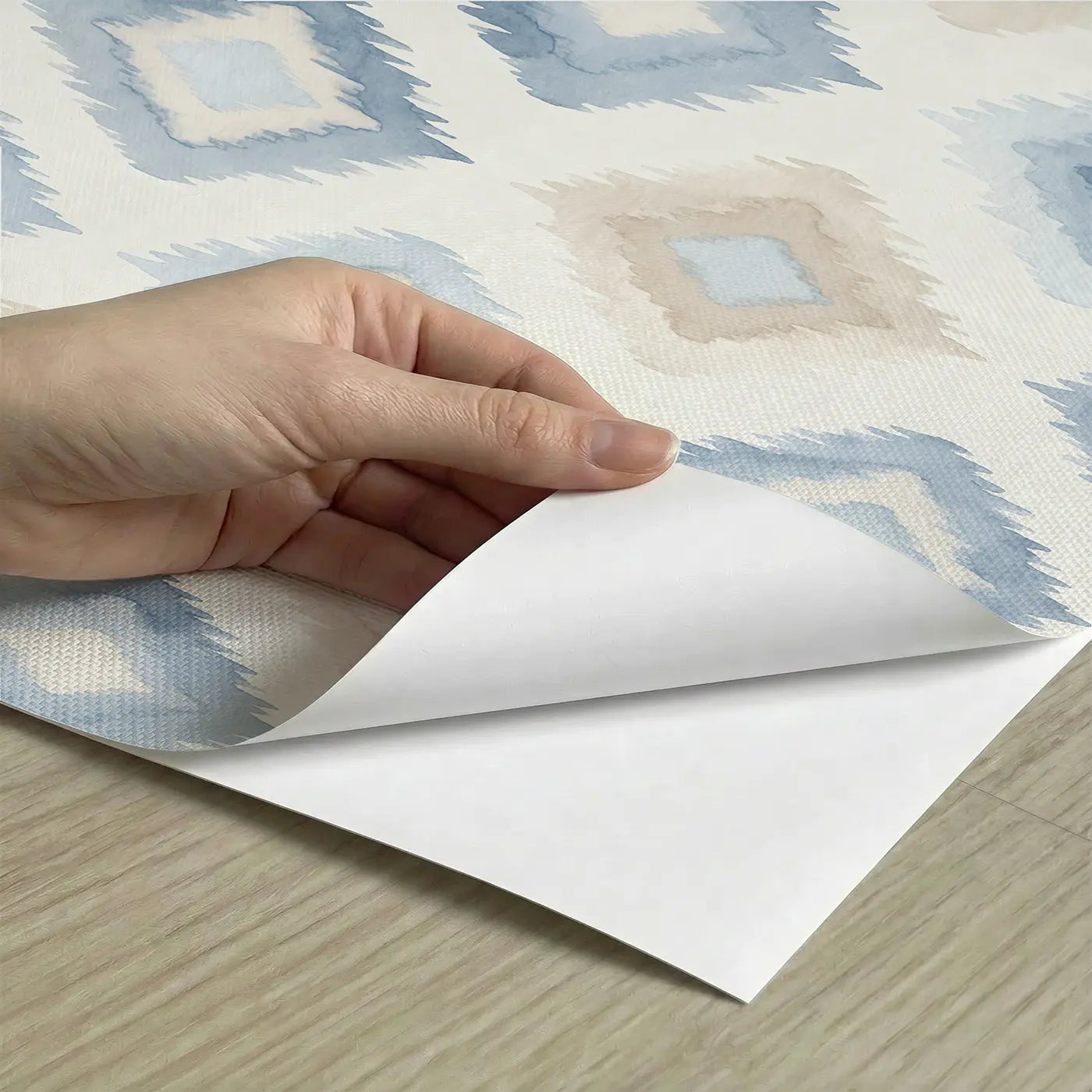Ikat Diamond Watercolor peel and stick material close-up - Whimsy Tots
