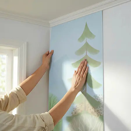 Peel off the backing and smooth it onto the wall.