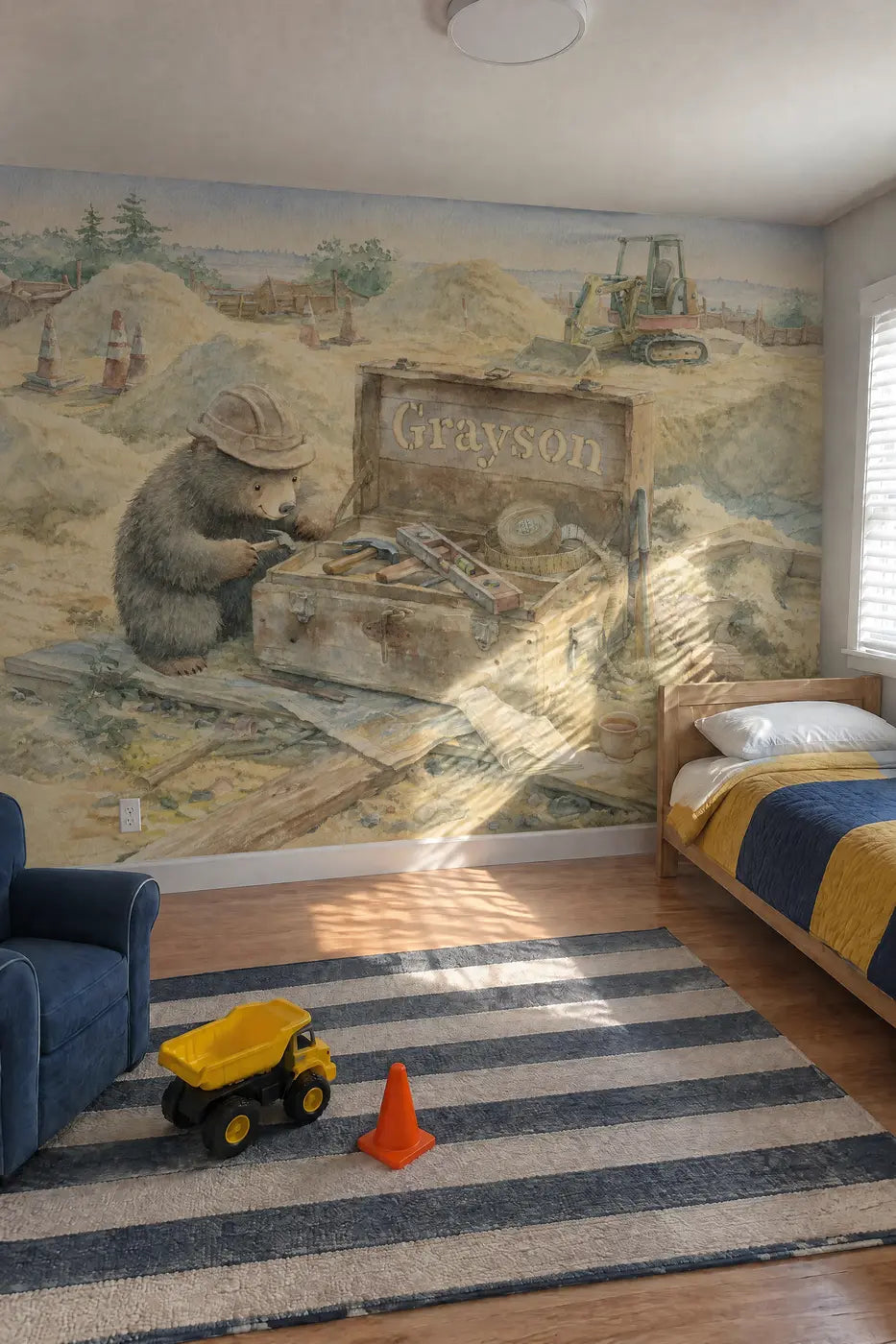 Builders Toolbox Personalized Wall Mural in a kid's bedroom by Whimsy Tots