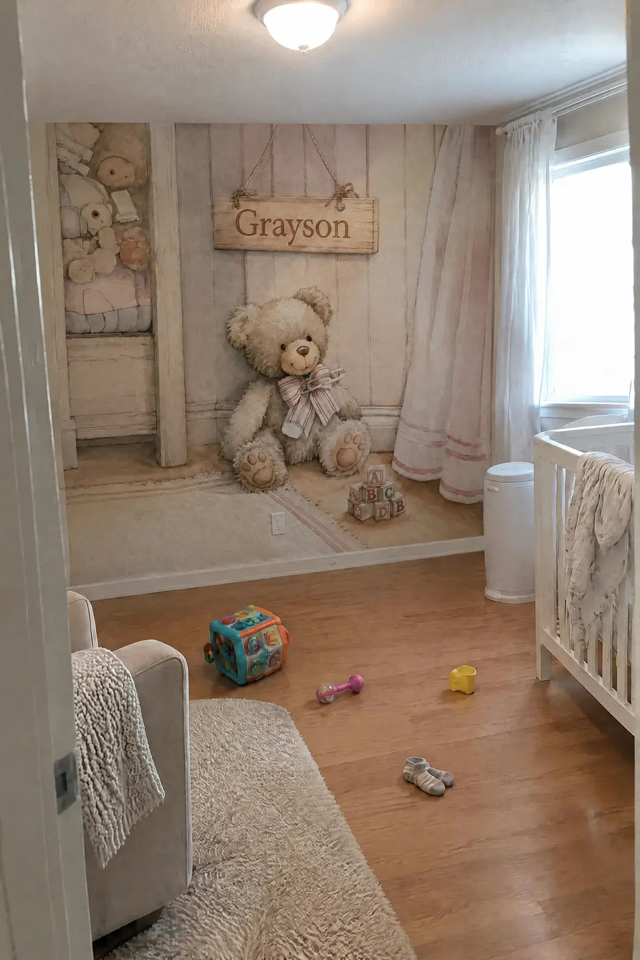 Teddy Bear Nursery Personalized Wall Mural in a baby nursery by Whimsy Tots