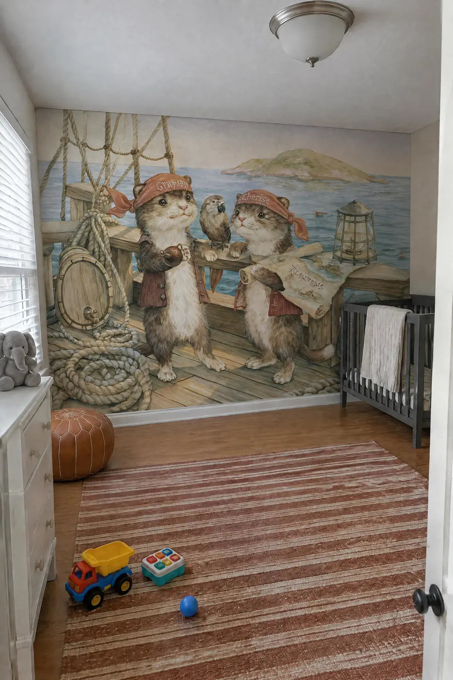 Two Pirate Bandanas Personalized Wall Mural in a nursery by Whimsy Tots